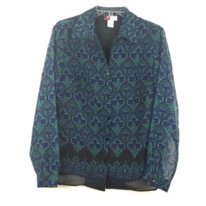 JM Collection Graphic Print Long Sleeve Blouse Top